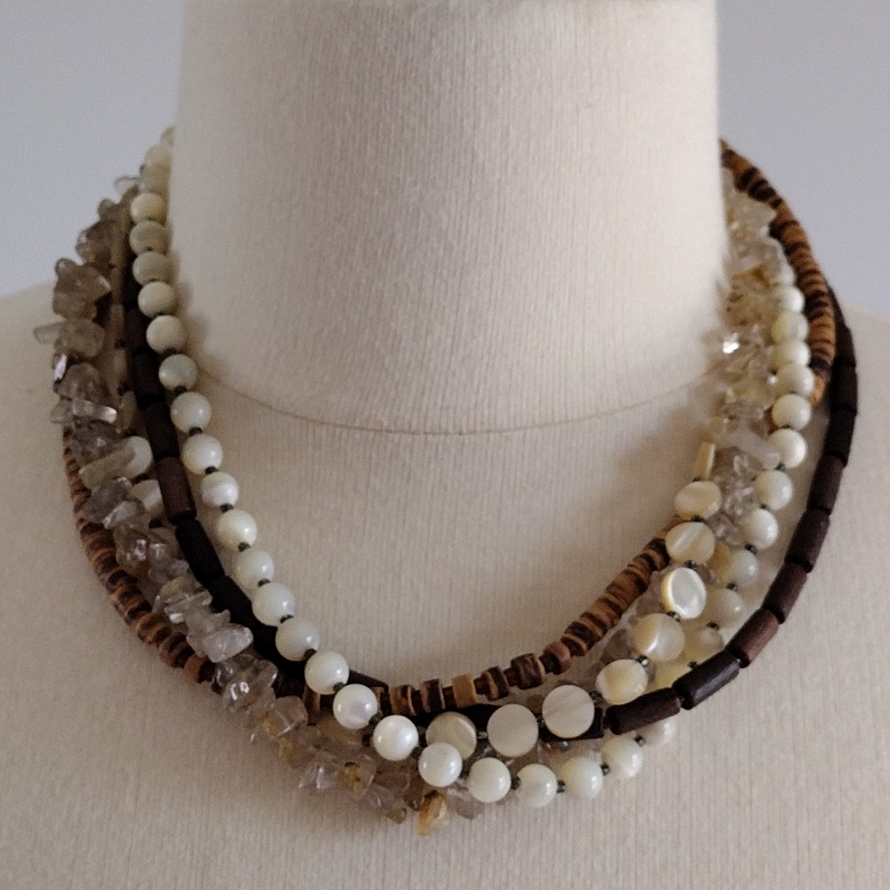Silpada Mother of Pearl Wood Quartz Tiger Coconut Necklace N1507 Retired